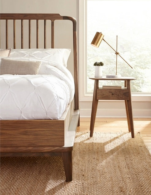 Walnut Grove Nightstand in decorated bedroom with bed and lamp