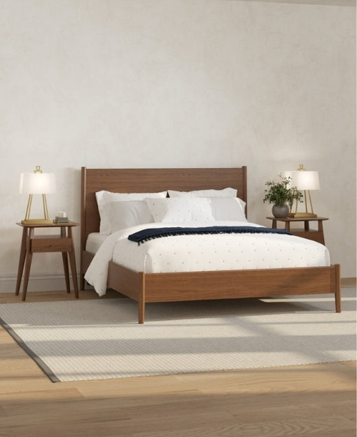 Walnut Grove Nightstand in decorated bedroom with bed and rug