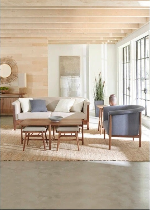 Walnut Grove Footstools with cocktail table in decorated living room with seating and rug