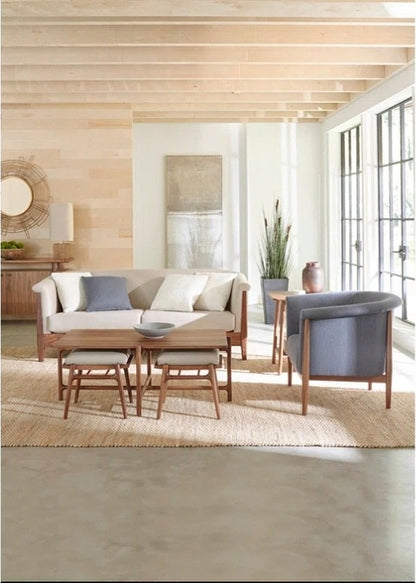 Walnut Grove Footstools with cocktail table in decorated living room with seating and rug