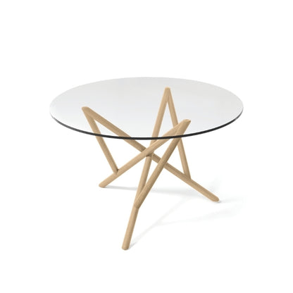 Baton Round Glass Top Table in Oak top view