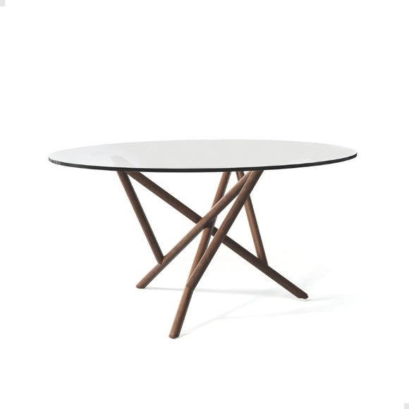 Baton Round Glass Top Table