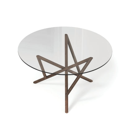 Baton Round Glass Top Table in Natural Walnut top view 