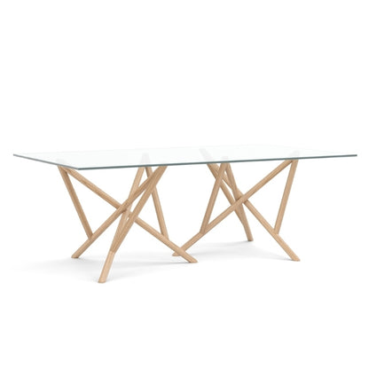 Baton Glass Top Table in Oak angled view
