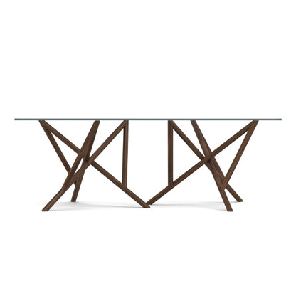 Baton Glass Top Table in Natural Walnut head on
