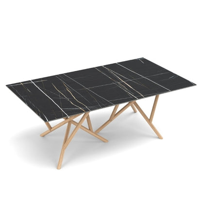Baton Rectangle Stone Top Table in Sahara Noir with Oak base top view