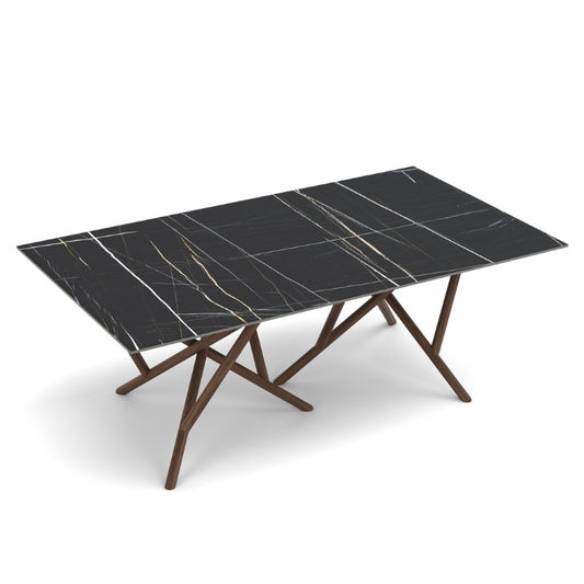 Baton Rectangle Stone Top Table in Sahara Noir with Natural Walnut base top view