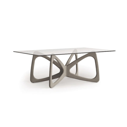 Butterfly Glass Top Table weathered oak finish, angle view