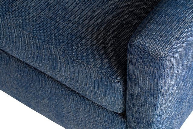 Carmet Elements Sofa low leg in blue detail view of arm and top of cushion