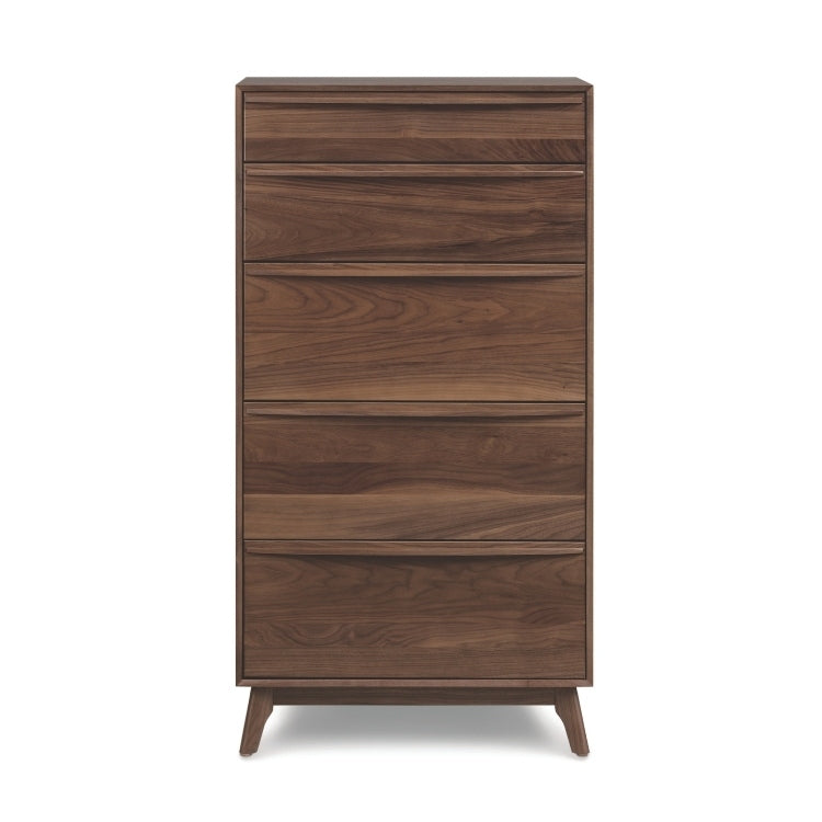 Catalina 5 Drawer Narrow Chest Walnut front view