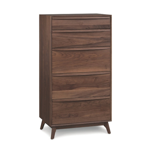 Catalina 5 Drawer Narrow Chest Walnut angle view