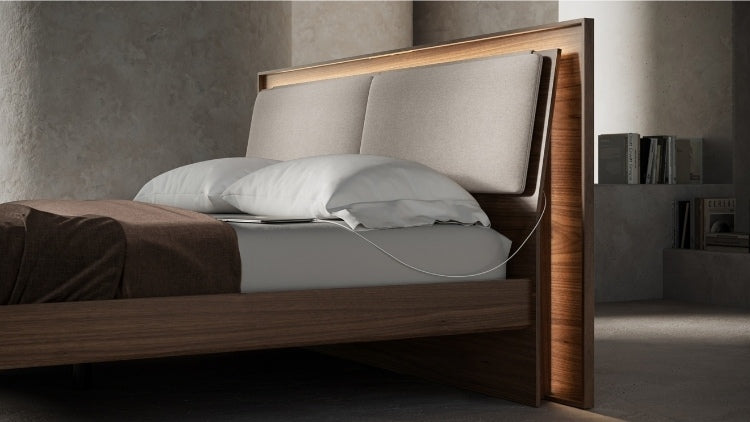 Contour headboard cushion in Almond lifestyle with lighting