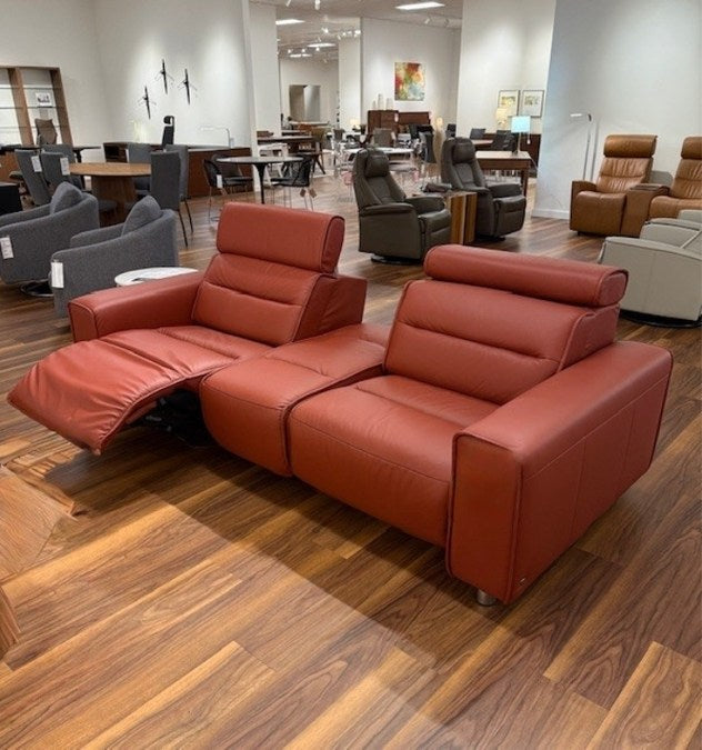 Emily 2 Seat Reclining Sofa with Center Module by Stressless is featured in Paloma Dark Henna.
