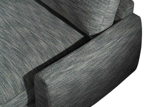 Gray fabric sofa with a focus on texture and pattern