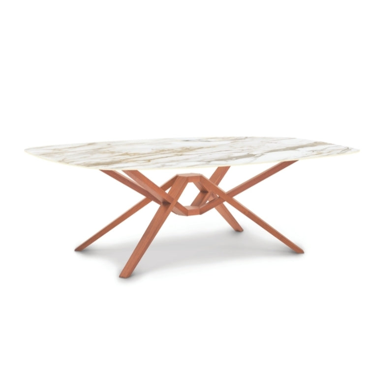 Exeter Stone Top Table Boat Shape in Natural Cherry with Macchia Vecchia stone