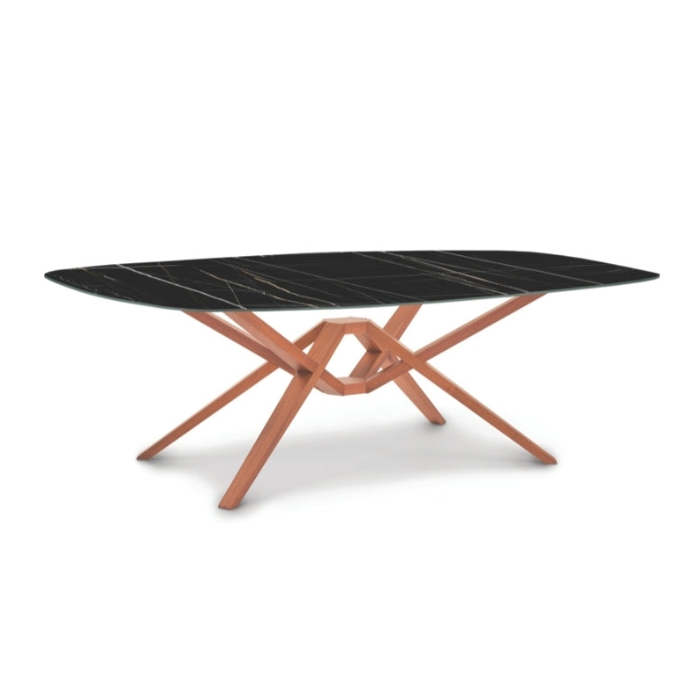 Exeter Stone Top Table Boat Shape in Natural Cherry with Sahara Noir stone
