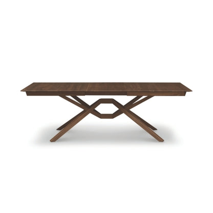 Exeter Extension Table walnut front view extended with one leaf