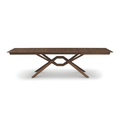 Exeter Extension Table walnut front view extended with two leaves