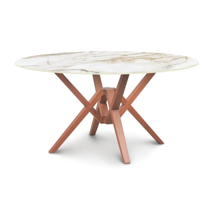 Exeter Round Stone Top Table in Natural Cherry with Macchia Vecchia stone