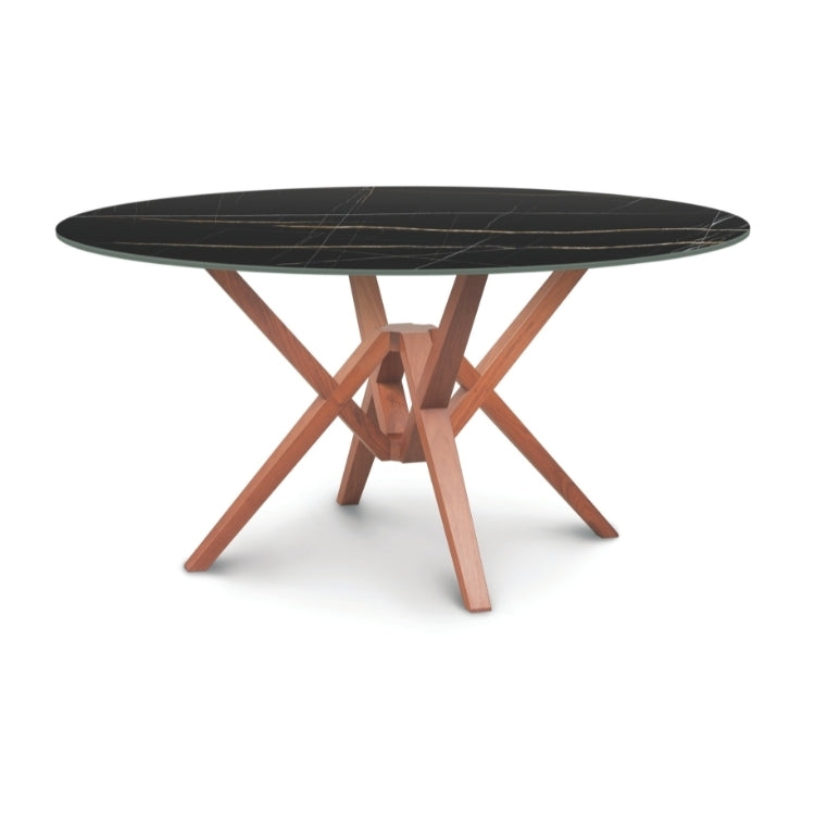 Exeter Round Stone Top Table in Natural Cherry with Sahara Noir stone
