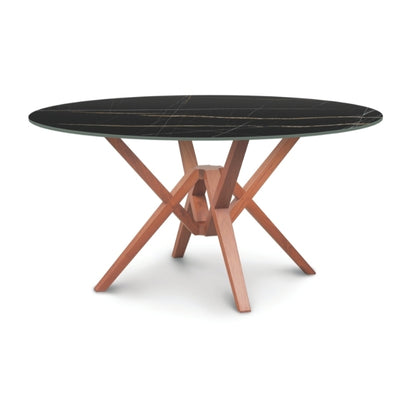 Exeter Round Stone Top Table in Natural Cherry with Sahara Noir stone