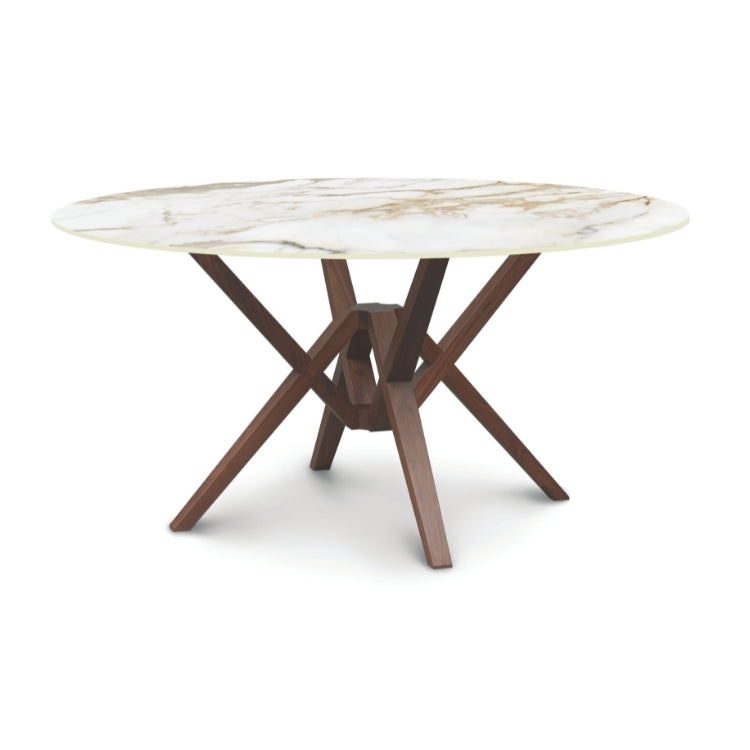 Exeter Round Stone Top Table in Natural Walnut with Macchia Vecchia stone