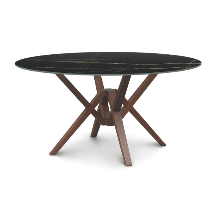 Exeter Round Stone Top Table in Natural Walnut with Sahara Noir stone