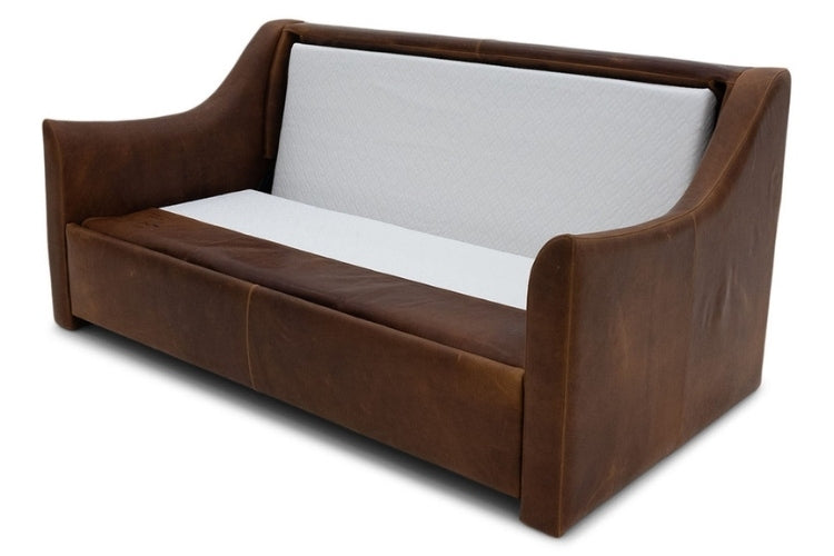 Brown leather Sofa with cushions taken off 