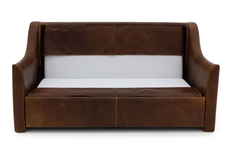 Brown leather Sofa with cushions taken off 