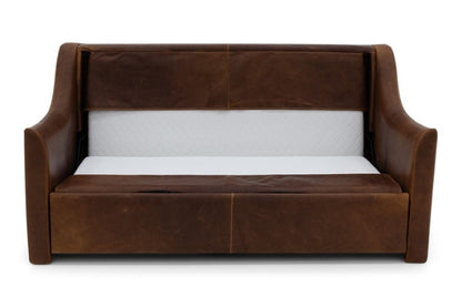 Brown leather Sofa with cushions taken off 