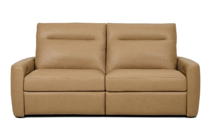 Tan leather sofa on a white background