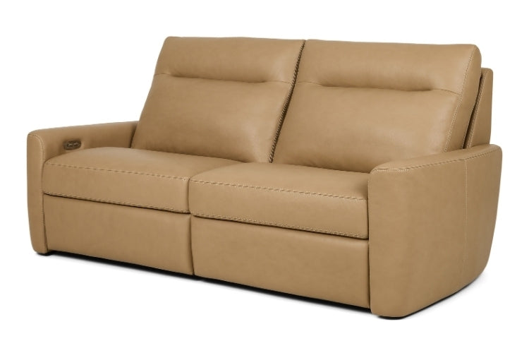 Tan leather sofa on a white background