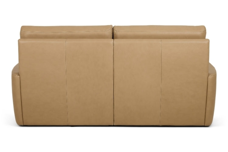 Back side of Tan leather sofa on a white background