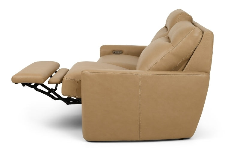 Tan recliner sofa on a white background