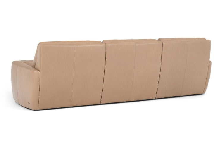Backside of Keystone 3-Seat Power Recliner in tan leather 