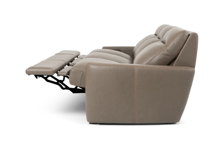 Keystone 3-Seat Power Recliner in Brown leather with all seats in recline position