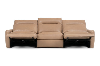 Keystone 3-Seat Power Recliner in tan leather with 2 seat in reclined position