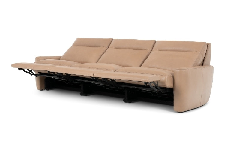 Keystone 3-Seat Power Recliner in tan leather with all seats in reclined position