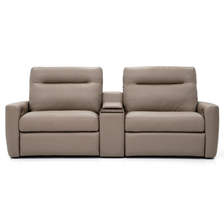 Beige Leather Theater Recliner with two seats 
