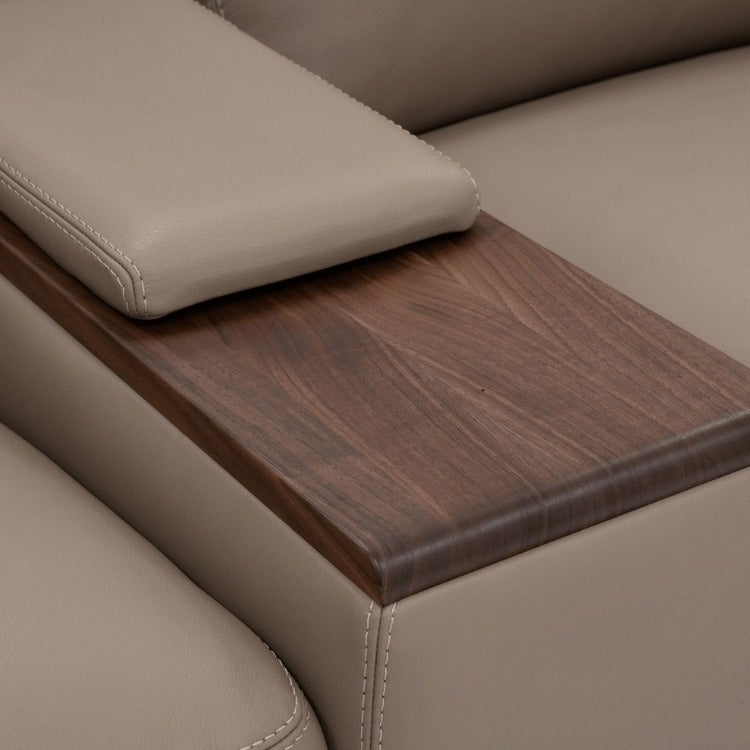 Keystone Power Theater Seating: Modern reclining sofa with wood accents.