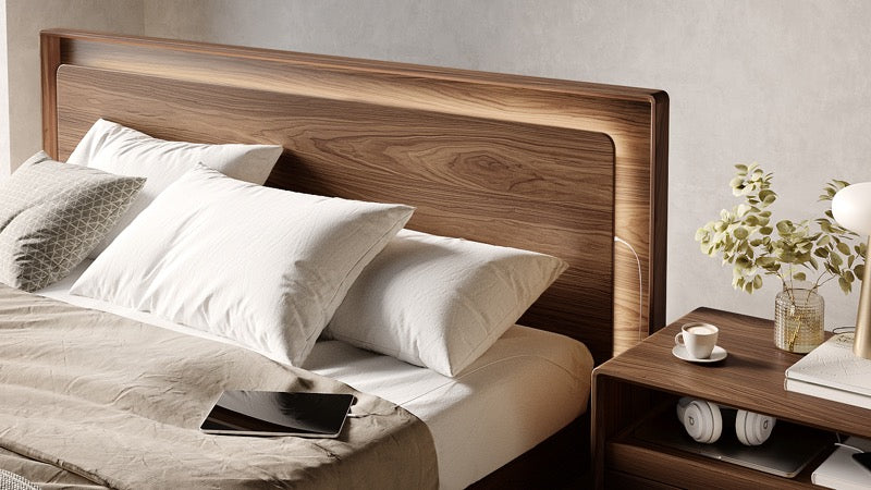 Up-Linq Bed in room with nightstand and ipad charging