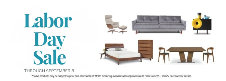 Furniture items including a sofa, chair, bed, and table with 'Labor Day Sale' text on a white background.