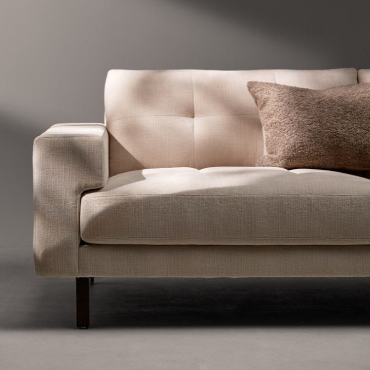 Lawson Elements Sofa high leg with tufted cushions close up head on