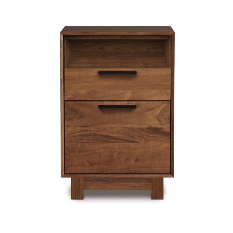 Linear Narrow File Stationary Walnut with cubby front view
