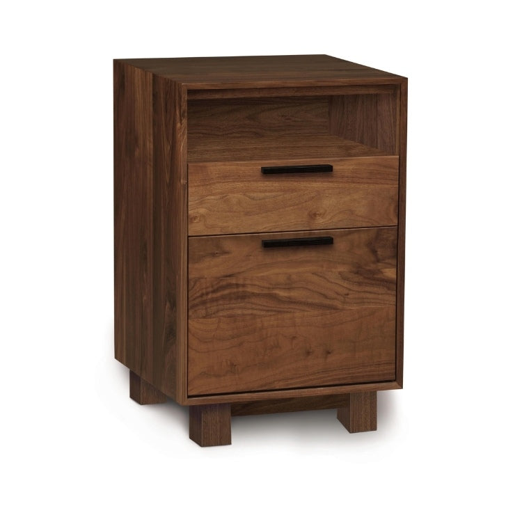 Linear Narrow File Stationary Walnut with cubby angle view