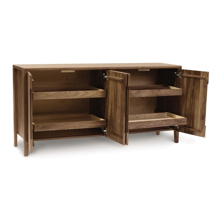 Lisse Buffet with open doors showcasing pull-out shelving