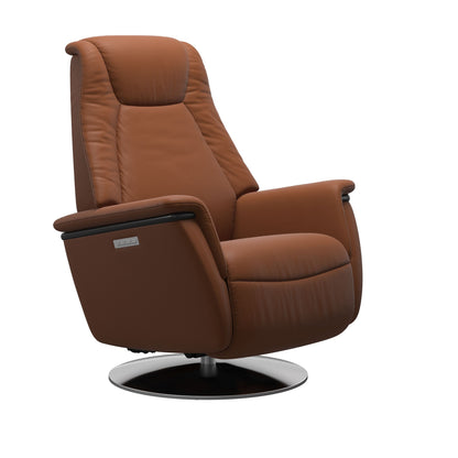 New Cognac colored recliner with steel base