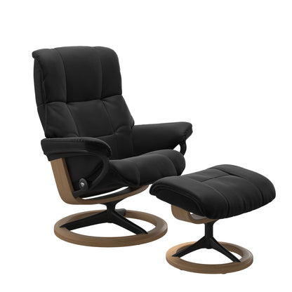 Paloma black recliner chair with ottoman black matte metal and wooden oak signature base