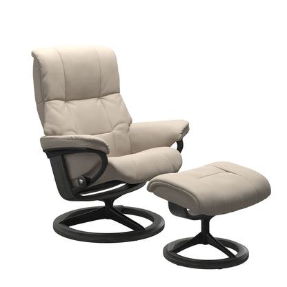 Paloma fog recliner chair with ottoman black matte metal and wooden grey signature base