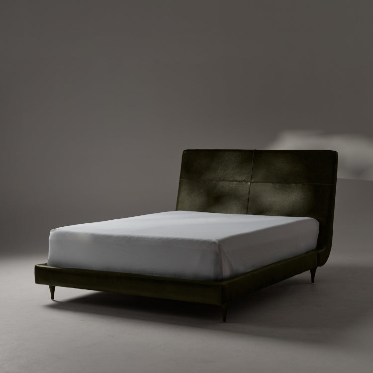 Menlo Park Bed Reimagined Green Leather Upholstered 